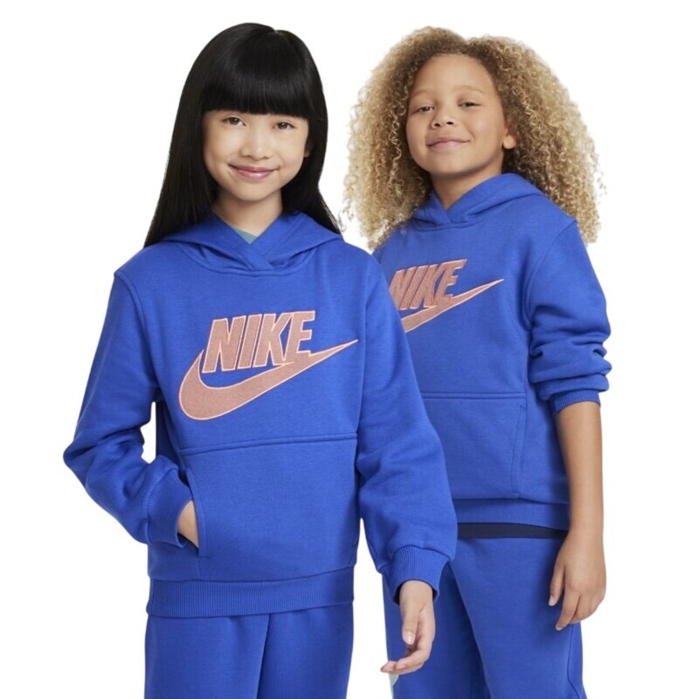 Nike Sportswear Club Fleece Kids' Pullover Hoodie – Blue, Size Large.